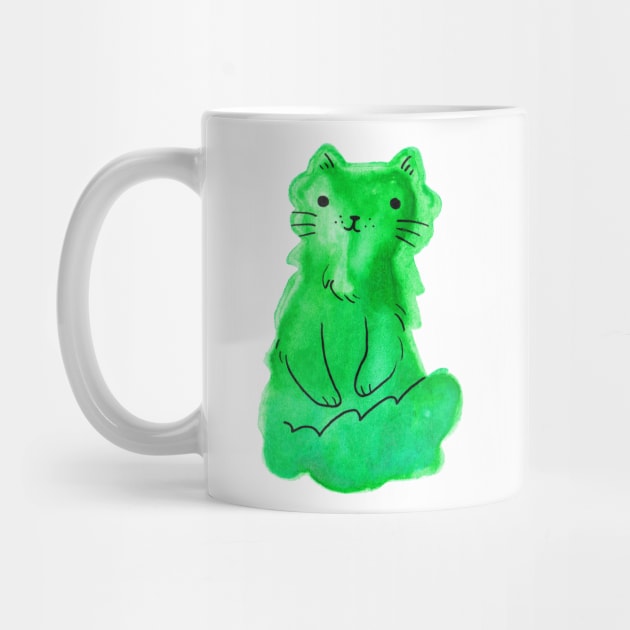 Green Watercolor Cat by saradaboru